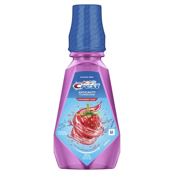 Crest Kid's Anticavity Alcohol Free Fluoride Rinse, Strawberry Rush, 500 mL, Ages 6+