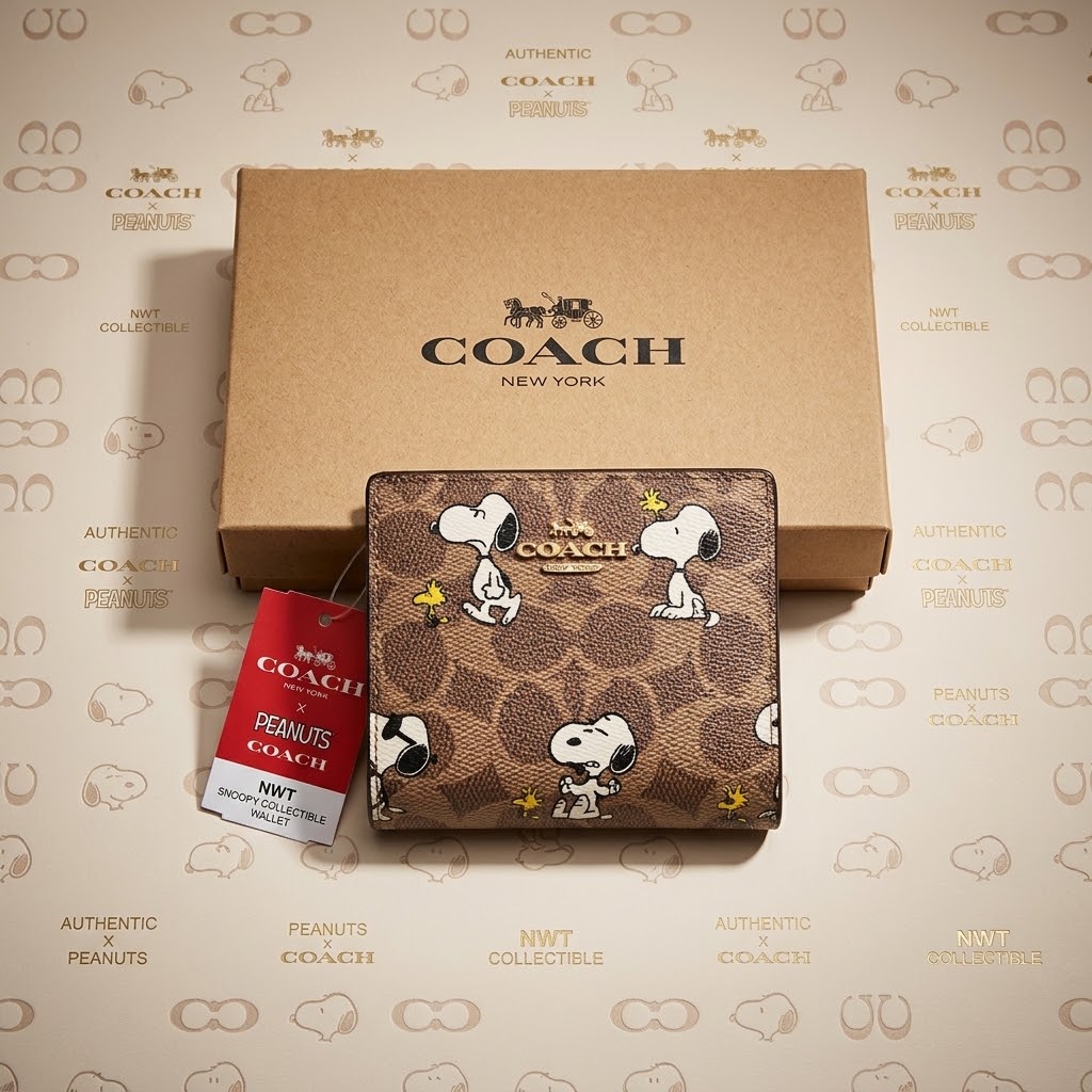 Coach x Peanuts Snap Wallet Signature Canvas Snoopy Print CBN32 NWT