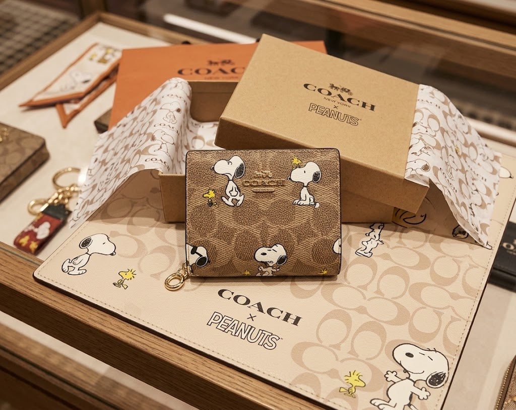 Coach x Peanuts Snap Wallet Signature Canvas Snoopy Print CBN32
