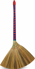 Handcrafted Straw Soft Broom with Colored Handle, 17 Inch Head Width, 38 Inch Overall Length (1 pc)